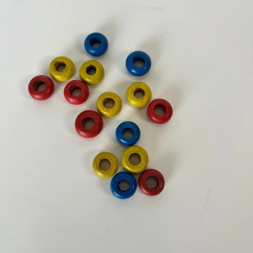 15pc Primary Color Wooden Beads Red Yellow Blue Round Spacer Crafting Supplies